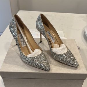 Jimmy Choo 85MM Romy Pump Size 6 in Silver
